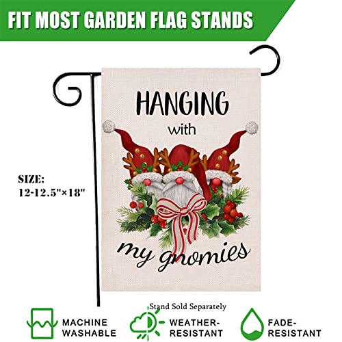 Furiaz Christmas Garden Flag Hanging With My Gnomes, Xmas Deer Home Decorative House Yard Small Flag Decor Double Sided, Winter Holiday Outdoor Welcome Decorations Seasonal Outside Burlap Flag 12 X 18 #TOP1