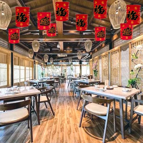 Image of 10PCS Chinese New Year Decorations 2026 Red Chinese Hanging Paper Lanterns Lucky Fu 6.3inch Hanging Red Paper Lamps for Lunar New Year Decorations 2026 Asian Hibach Spring Festival Party Decor