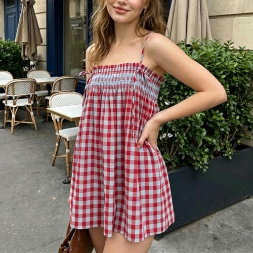 Image of Women Boho Floral Mini Dress Cute Graphic Spaghetti Strap Backless Sundress
