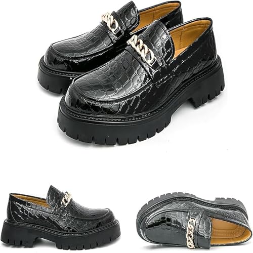 Men's Patent Leather Printed Platform Loafers Comfort Non-Slip Lug Sole Slip-On Business Casual Dress Shoes with Metal for Party Wedding Work Shoes4