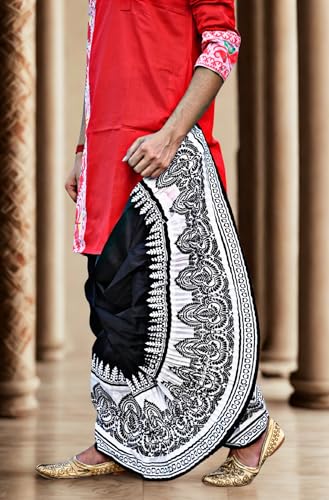 Image of Men's Ready to Wear Pant System Printed MAYUR PUCHHA Dhoti for Marriage, Pooja, Festival etc.(GC010)