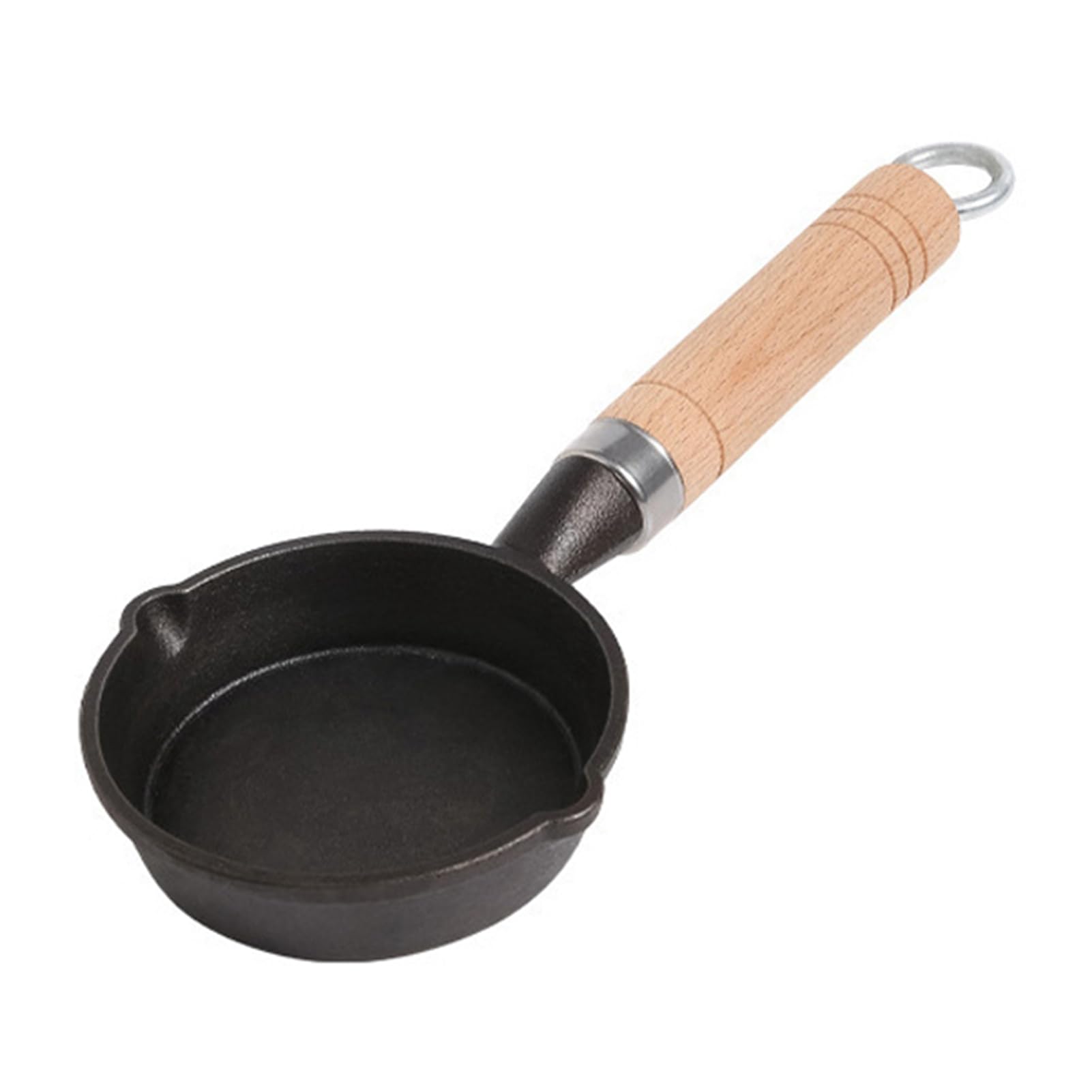 Frying Pan, Cast Iron Skillet Mini Egg Pan Even Heating Egg Frying Pan Black Camping Pan with Wood Handle for Home Kitchen Camping