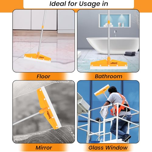 Image of Zureni Mach-3 Wiper 16 inch Foam Rubber Blade, Double Lamination Rod, 90cm Long Handle for Floor Cleaning, Wiping, and Dirt Removal in Bathroom, Kitchen & Pantry (Random Colours)