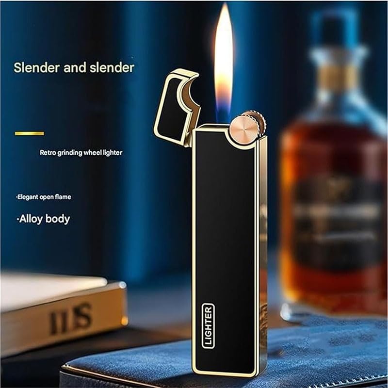 Encendedor metálico ultrafino para mujer color negro oro miniatura 3