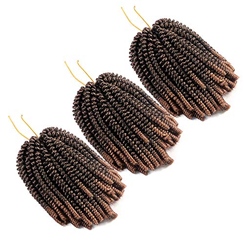3 Pack Spring Twist Crochet Braids Ombre Colors Braiding Crochet Synthetic Fluffy Hair Extensions (8 Inches, T1B/27#)