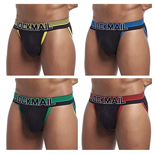JOCKMAIL 4PCS/Packs Sexy Men Underwear Men Briefs Breathable Male Panties Underpants (L, Blue-Green-Red-Yellow)