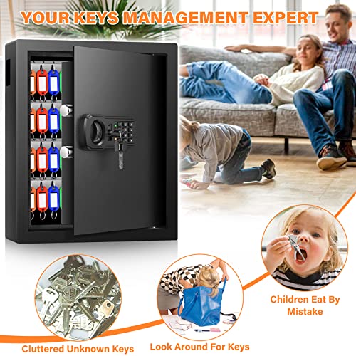 Nebakne 71 Keys Fireproof Key Cabinet, Anti-Theft Key Lock Box With Key Tags, Adjustable Key Organizer Wall Mounted With Led Light For Car Office House Garage Rental Business #TOP3