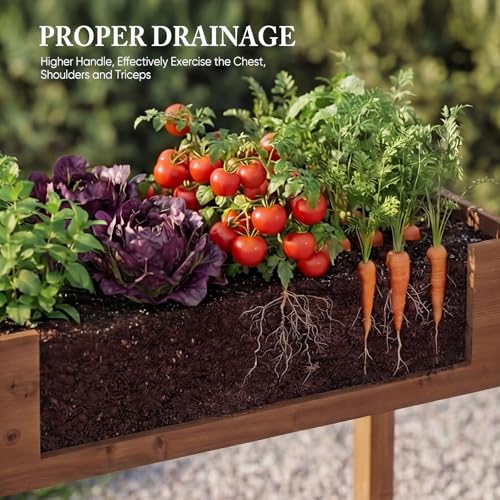 Image of DUMOS Raised Garden Bed 48x24x30 Inch, Outdoor Planter Box with Legs, Elevated Wood Garden Bed with Liner for Herbs Flowers Vegetables, Wooden Planter Box for Patio, Balcony and Backyard, Brown