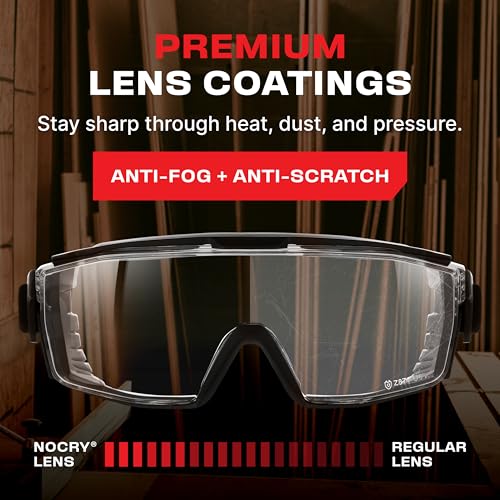 Image of NoCry Clear Safety Goggles Over Glasses - for Men & Women With Gasket, UV380, Anti Fog Panoramic Vented Lenses - ANSI Z87.1 Eye Protection For Construction, Dust And Lab Goggles Adult