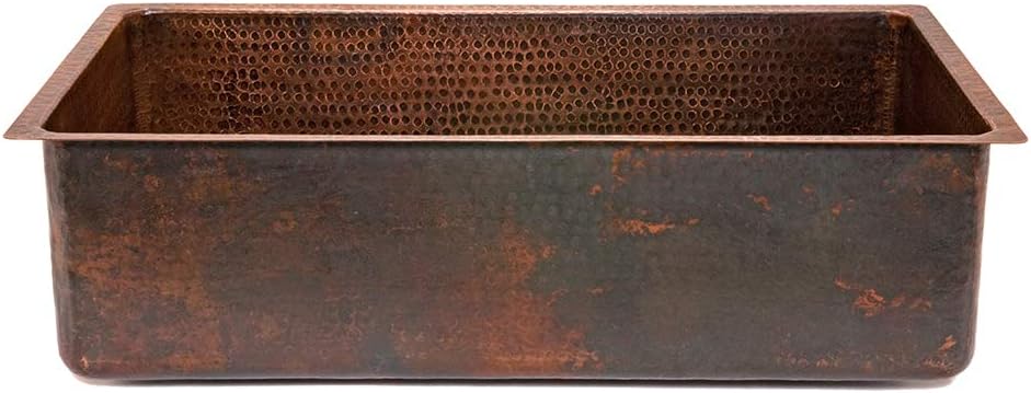 33" Hammered Copper Single Basin Drop-In Kitchen Sink