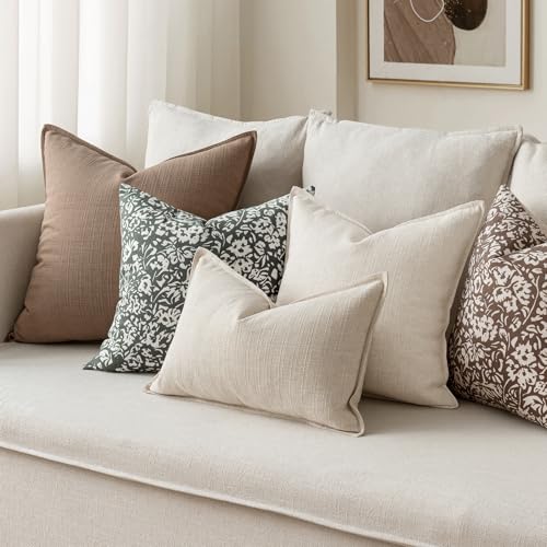 Image of MIULEE Pack of 2 Thick Textured Couch Throw Pillow Covers, Natural Beige Decorative Pillow Covers 16x16, Neutral Linen Cushion Cases for Sofa Bed Living Room Modern Farmhouse Home Decor, No Filling