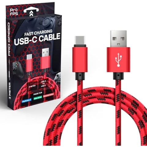 ProFPS 3m Nylon PS5 Schnell-Ladekabel für Playstation 5 Controller, USB C zu USB A Kabel, PS 5 Ladekabel mit Nylonmantel (Knickschutz) Cover