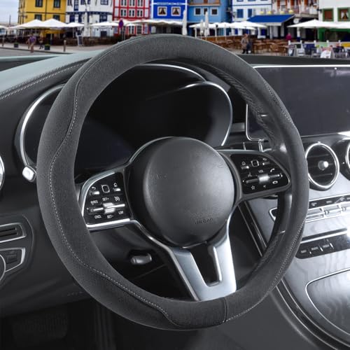 Binsheo Gray Suede Steering Wheel Cover Large 15.5 inch to 16 inch by Binsheo - Used condition - US$15.14