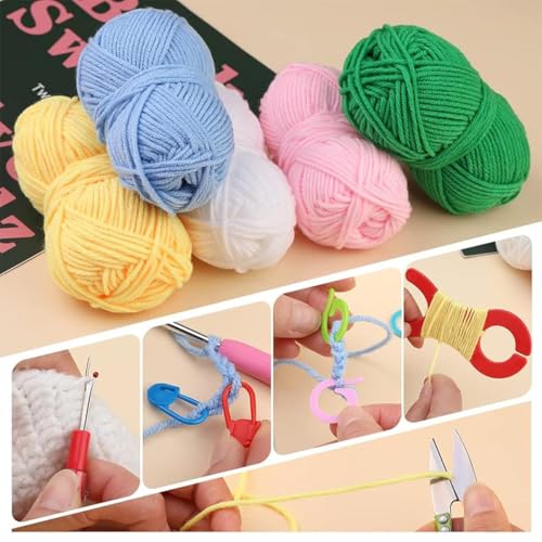 Image of MGNLR Crochet Kit for Beginners Adults with Yarn Set, DIY Tools, Hook & Needle Set, Flower Making, Embroidery & Craft Kit with Tool Bag Home Essential Accessories (Blue 107 Pcs)