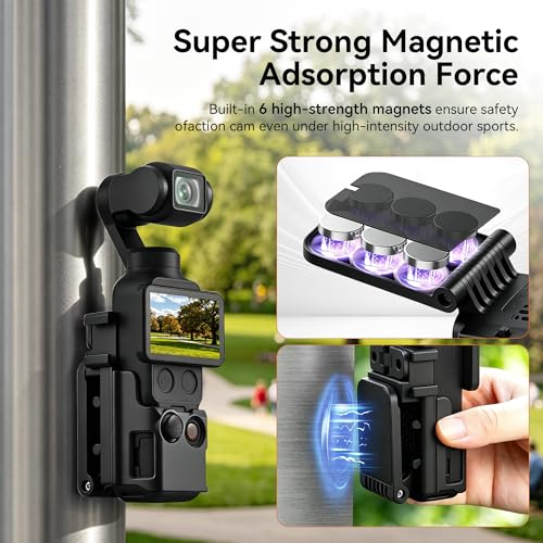 Image of AMAZEAR Magnetic Mount Stand Compatible with DJI Osmo Pocket 4P /4 /3 /Xtra Muse, Pocket4 Accessories Adapter Clamp Magnet Suction Case Holder on Desktop /Vertical Surface, 180 Adjustable Handle, Black