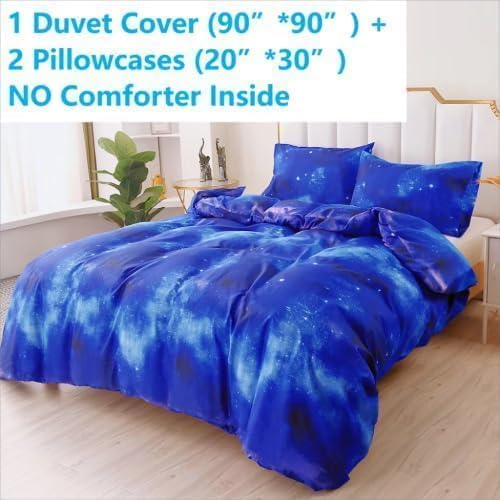 SDIII 3PCS Blue Galaxy Duvet Cover Set Queen, 1 Duvet Cover and 2 Pillowcase, Cute Duvet Cover for Kids Boys Girls and Teens, Zipper and Corner Ties - Image 2