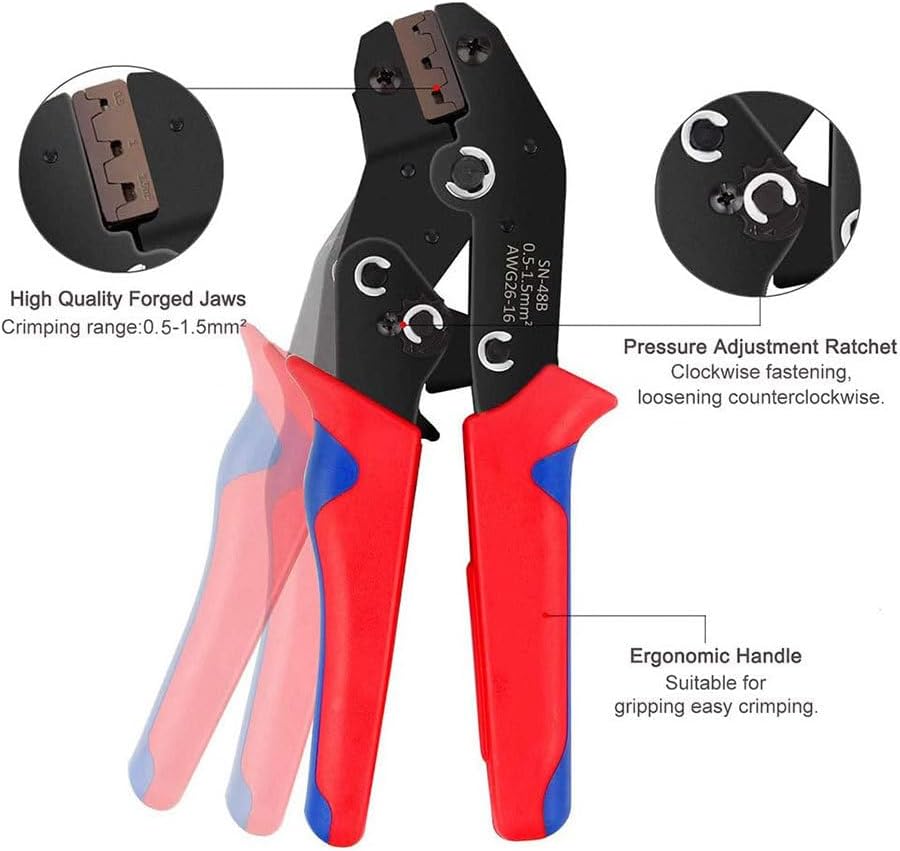 450PCS Insulated Male Female Wire Connector 2.8/4.8/6.3mm Spade Crimp Crimping Tool Electrical Terminals Assortment SN-48B Kit - (Color: 48B and 450PCS)