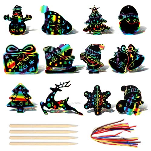 VIEVRE 12 Stück Weihnachten Kratzbilder für Kinder, Weihnachtsdeko...