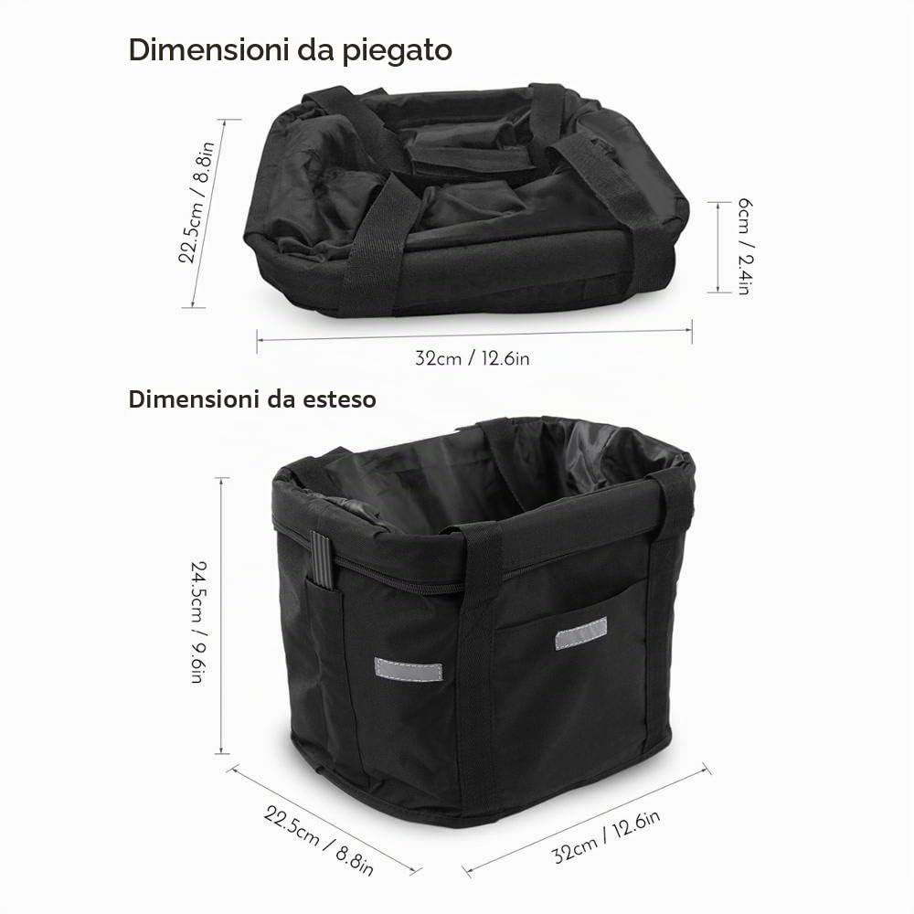 Cestino anteriore per bicicletta, staccabile, in tela, pieghevole, rimovibile, per manubrio della bicicletta, organizer per animali domestici, gatti, cani