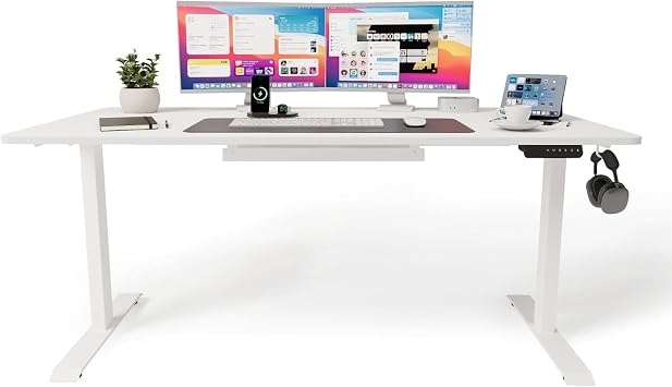 Uprise Comfort  ift Motorlu Y kseklik Ayarl  Masa 72 121 cm - Beyaz Beyaz Ayak/Beyaz Tabla, 180x80 cm