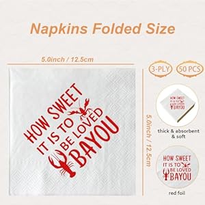   How-Sweet-Its-to-Be-Loved-Bayou-Napkins-Louisiana-Cajun-Themed-Napkins-for-Wedding-Engagement-Bridal-Shower-Crawfish-Design-Red-Foil-Cocktail-Paper-Napkins-50-Pcs-Bar-Berverage-Napkins-3-Ply