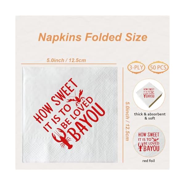   How-Sweet-Its-to-Be-Loved-Bayou-Napkins-Louisiana-Cajun-Themed-Napkins-for-Wedding-Engagement-Bridal-Shower-Crawfish-Design-Red-Foil-Cocktail-Paper-Napkins-50-Pcs-Bar-Berverage-Napkins-3-Ply