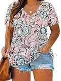 ROSRISS Women's Plus Size Tops 2X Casual T Shirts Basic V Neck Tee Tops Blouse 18W S