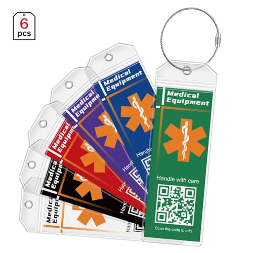 DISONCARE Medical Equipment Luggage Tag Cruise Insulin Diabetic Supplies Medic Alert Tags Replaceable Inside Label Card, Diabetic Gifts, with QR Code Save Online Medical Profile - 6 Pack(Middle)