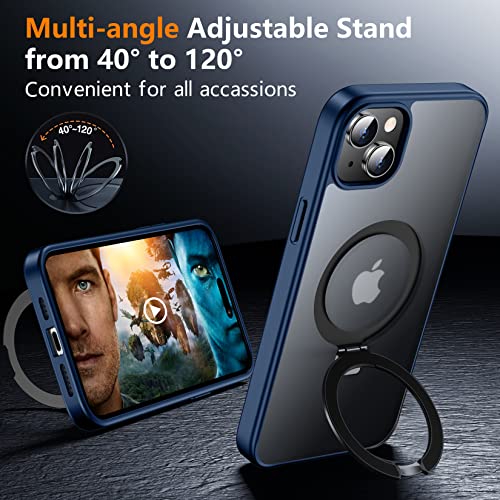 Spidercase For Iphone 13 Case/Iphone 14 Case, With Magnetic Invisible Stand[10 Ft Military Grade Drop Protection] [2 Pcs Tempered Glass Screen Protector] Shockproof Slim Translucent Matte Case, Blue #TOP3