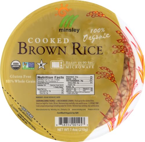 Minsley Cooked Brown Rice Bowl, 100 Percent Organic, Microwave Ready In 90 Seconds, 7.4-Ounce Bowls, Pack Of 12