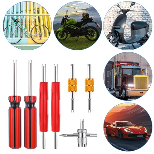Image of JJUNW 7 pcs Valve Stem Removal Tools, tire Repair Tools Double Heads Valve stem Installation, Valve Adjustment Puller for Repair Installation Car Truck Bicycle Air Conditioner(7 Pcs)