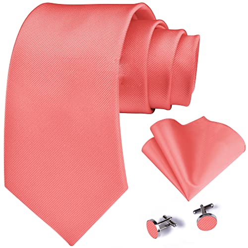 Image of GUSLESON 3.15 inch(8cm) Solid Color Necktie and Pocket Square Cufflinks Sets For Men + Gift Box