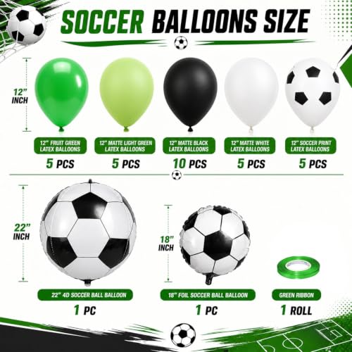 Image of Green Soccer Balloons, Green Black and White Football Theme Balloons with 4D Foil Football Balloon for Boys Kids Soccer Birthday Sports Themed Baby Shower Graduation Party Decorations