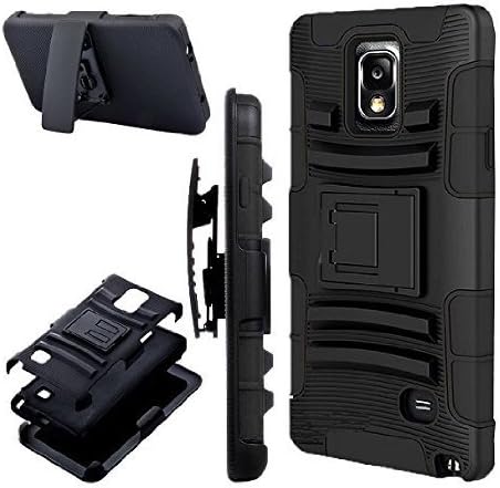 (TM) Samsung Galaxy Note 4 Titan Dual Layer Black Hard Shell Case Cover Holster Pack for Samsung Galaxy Note 4 with Kickstand and Locking Swivel Belt Clip for Galaxy Note 4 by Zone Shop
