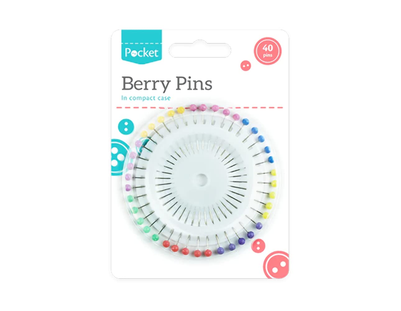 Multi Coloured Berry Head Pins Hand Sew Stitch Craft Compact case& Case 40 Pack
