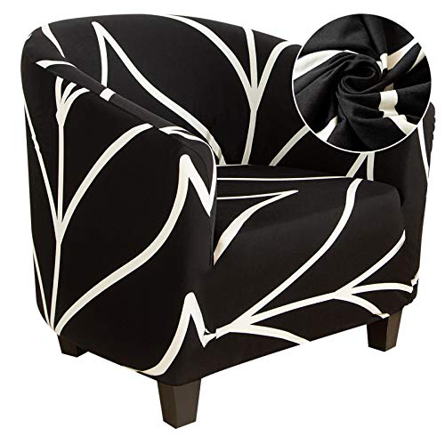 Image of SearchI Club Chair Slipcover Stretch Barrel Chair Covers Printed Tub Chair Slipcovers Soft Spandex Armchair Sofa Cover Removable Couch Furniture Protector Arm Chair Cover for Living Room(Black+White)