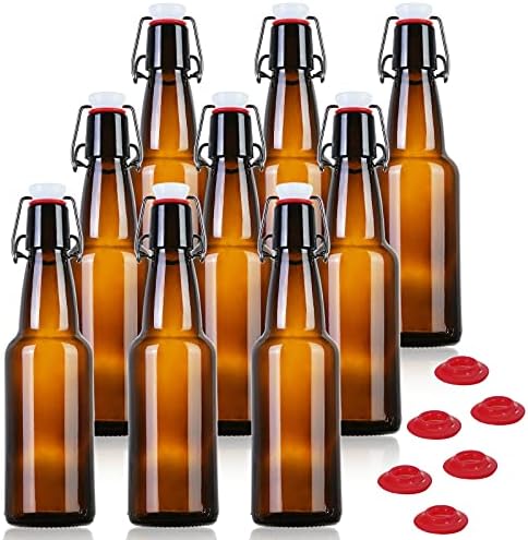 YEBODA 12 oz Amber Glass Beer Bottles for Home Brewing with Flip Caps, Case of 9