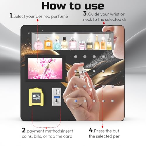 Image of Perfume Vending Machine 10.1 Inch Touch Screen Fragrance Dispenser with Automatic Spray Nozzle, Coin /Credit Card Payment Supported, Commercial Scent Machine for Malls, Hotels, 24H Store (10x120ml Cap)