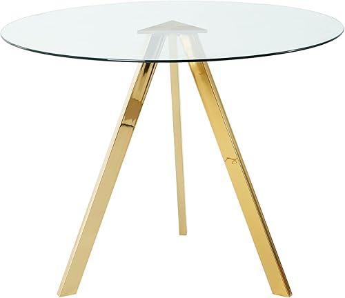 Miniatura 4 de Modern Minimalist 39.2" Round Glass Dining Table with Clear Glass countertops and Gold Plated Metal Legs for Kitchen, Dining and Living Room (Set of