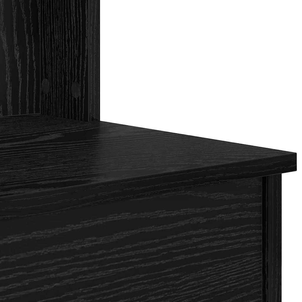 Générique Schminktisch mit Spiegel, Eiche, Schwarz, 96 x 142 cm | Glattes Holz, Regale aus Brettern, ausziehbare Schubladen, einfache Reinigung