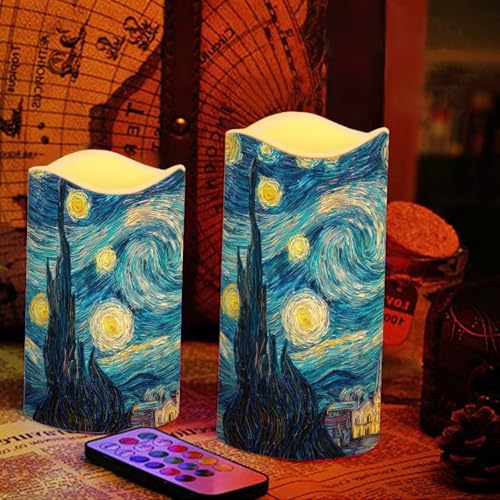 Image of Starry Night Plastic Flameless Candles with Remote Control and Timer LED Flickering Battery Electric Pillar Candles for Table Decoration