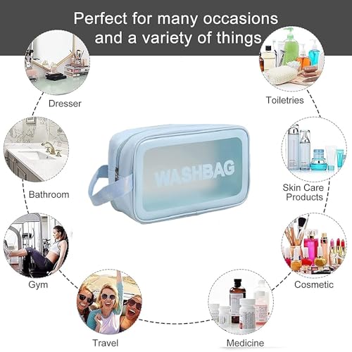 Image of KUKLAR Wash Bag Pouch for Travel Kit Toiletry Bag Cosmetic Bag Make Up Box for Brushes,Accessories with Handle,Large Capacity Translucent Waterproof Travel Storage Mini Size 21X13X7 (Sky Blue)