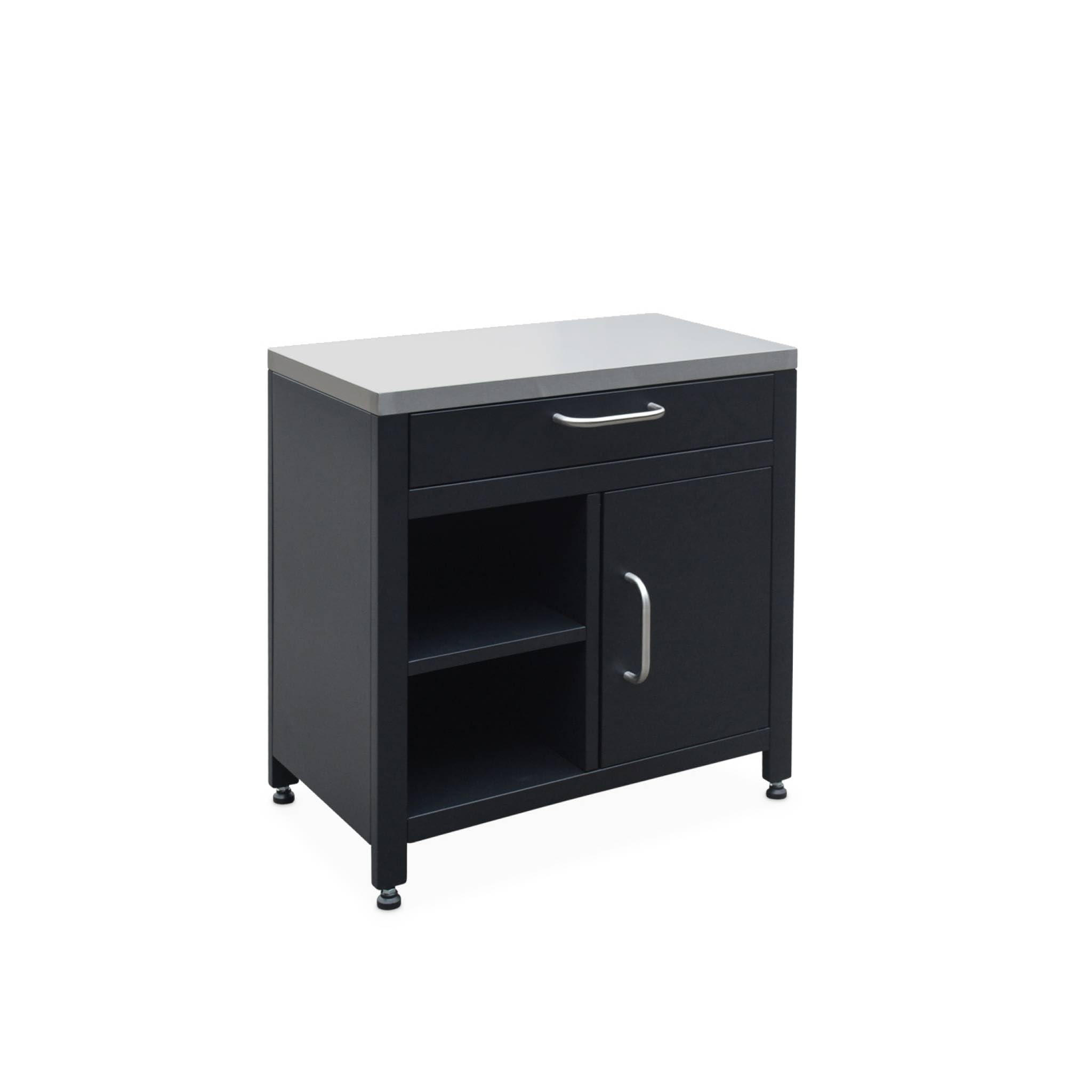 sweeek - Meuble de cuisine extérieure en acier L80cm avec 1 tiroir. 1 porte et 2 étagères de rangement