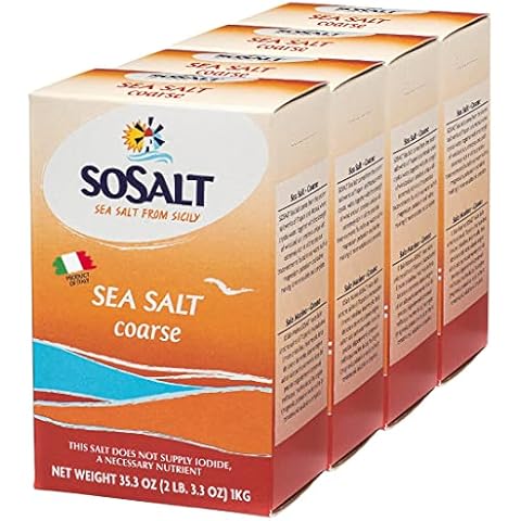 Coarse Natural Sea Salt, 4 pack x 1 kg (35.3 oz), SoSalt, Sicilian Sea Salt, Trapani, Mediterranean, Sicily, Italy. Cover