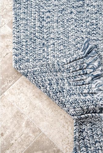 Image of Handwoven Natural Rectangular Cotton Fibres, Braided Reversible Jute and Cotton Round Rug /Carpet for Bedroom Living /Dining Room (4x6 feet, Light Blue)