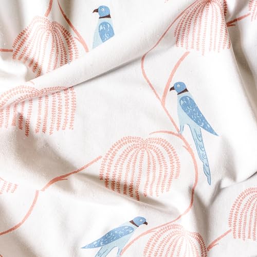 Image of Tranquebar Curtain Co. Window Curtains 5 Feet, 60-65% Room Darkening,Peach-Blue Bird Print, Cotton Curtains for Window, Cotton Curtains 5 Feet Long Set of 2,BackTab Loops,Mithu (152 cm)- Set of 2