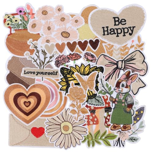 20 PCS Vintage Embroidered Iron On Patches for Clothes,Girly Aesthetic Sew On Applique Patches for Women,Cute Boho Embroidery Patch for Hat,Backpack,Jackets,Jeans