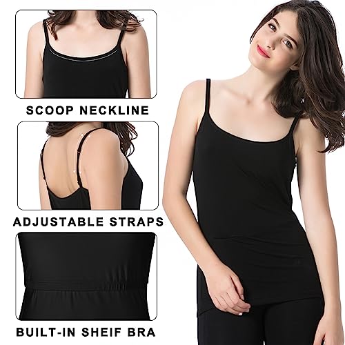 Image of Ibeauti Womens Camisole with Shelf Bra Cotton Tank Top Adjustable Spaghetti Straps Cami Tops 3 Packs