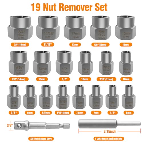 Image of Eapele Bolt Extractor Set, Stripped Nut Remover Twist Sockets, Fit 3 /8 inch Square Drive with Solid Storage Case (21pcs, Silver)