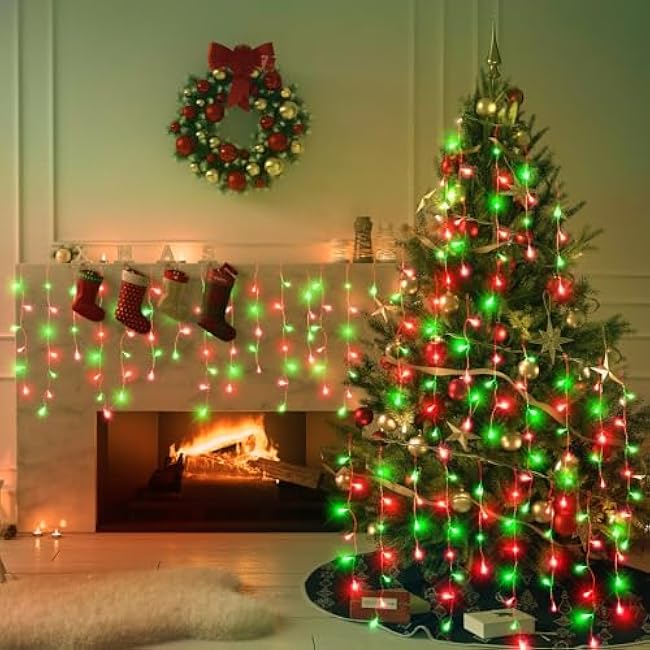 66ft Red and Green Christmas Lights Outdoor, 640 LED Icicle Lights for Outside, Plug in Twinkle Lights Indoor with 8 Modes Timer Waterproof for House Yard Eave Patio Wedding Party Holiday Decoration